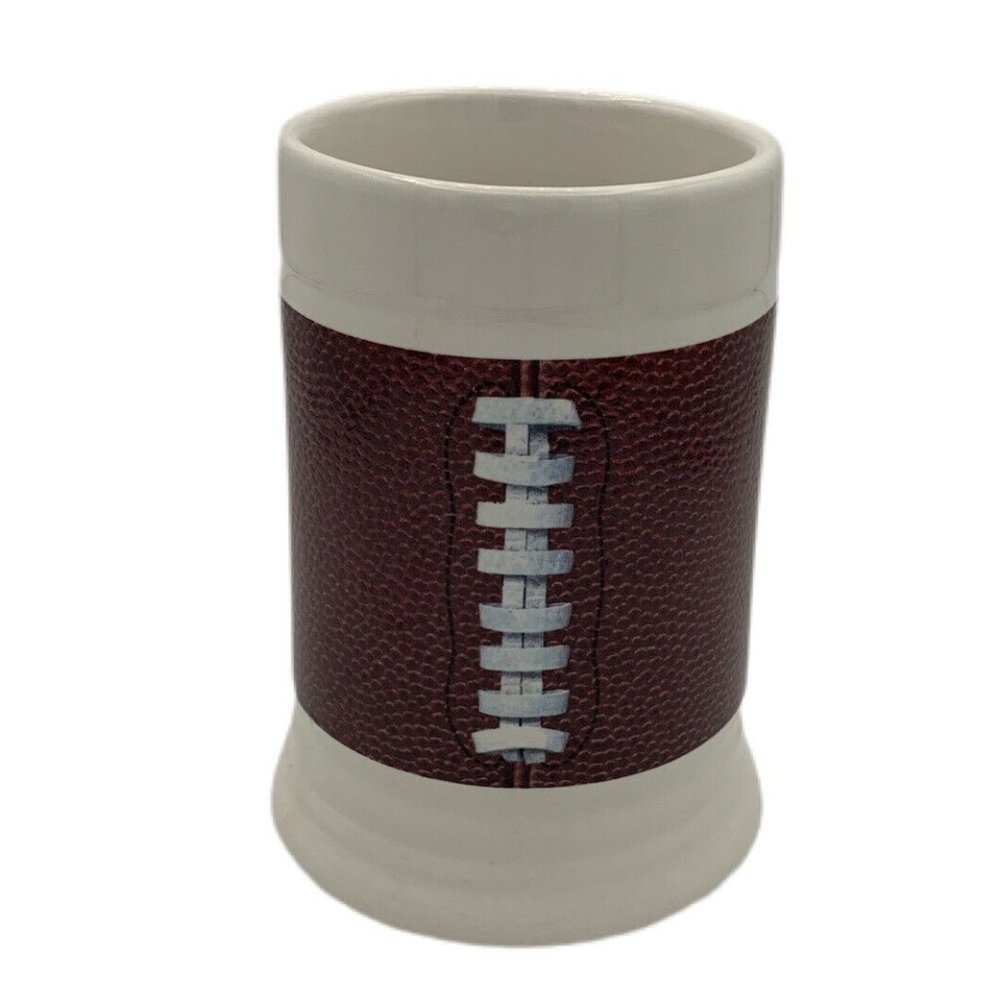 2009 Great American Products USA Tectured Football Beer Mug White Brown Football